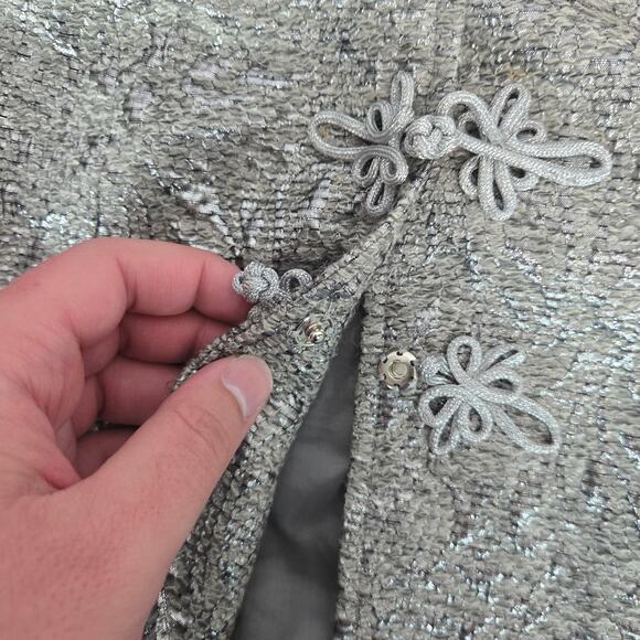 Lafayette 148 Metallic Tweed Blazer Size 4 Floral Textured Snap Front Lux Glam - Picture 9 of 10